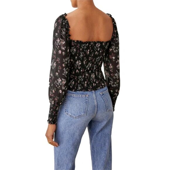 Reformation Pinto Shirred Floral Print Blouse in Jolene Size L - Picture 3 of 12